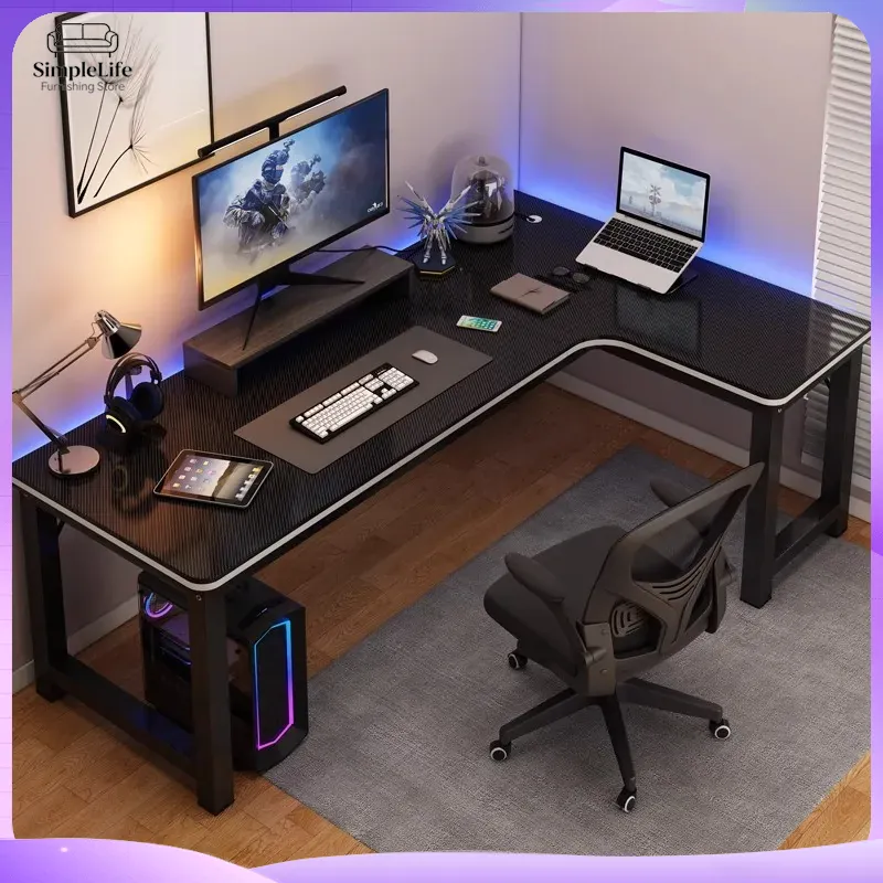 Desk Setup Monitor And Laptop - Narożne biurko gamingowe, biurko komputerowe do