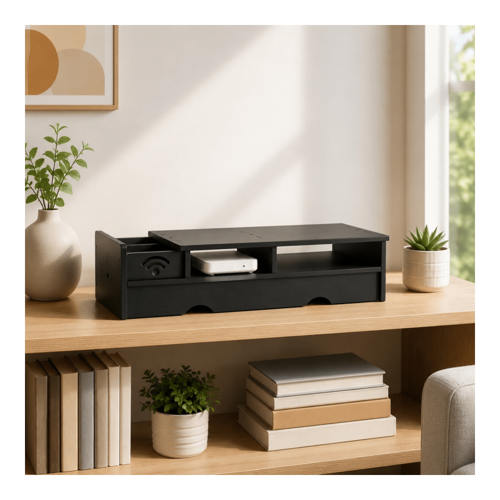 Desk Setup Tech - Czarna matowa skrzynka na router WiFi,