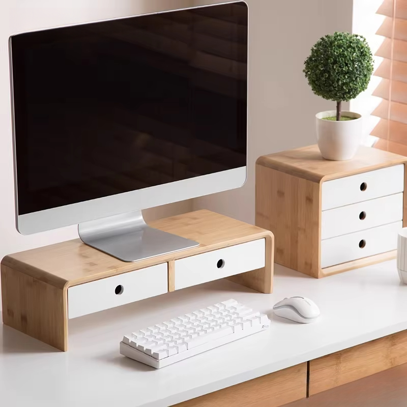 Desk Setup Monitor And Laptop - Podstawka pod monitor z bambusa, ekologiczny